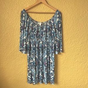 Boston Proper Dress Boho Off Shoulder Blue paisley
